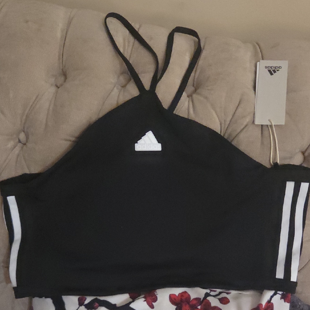 adidas Black Strappy Sports Bralette with White Logo